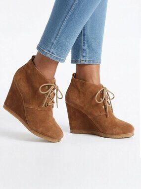 Steve Madden Tan Tanngoo Suede Lace Up Wedge Bootie Boot Round Toe Size 7